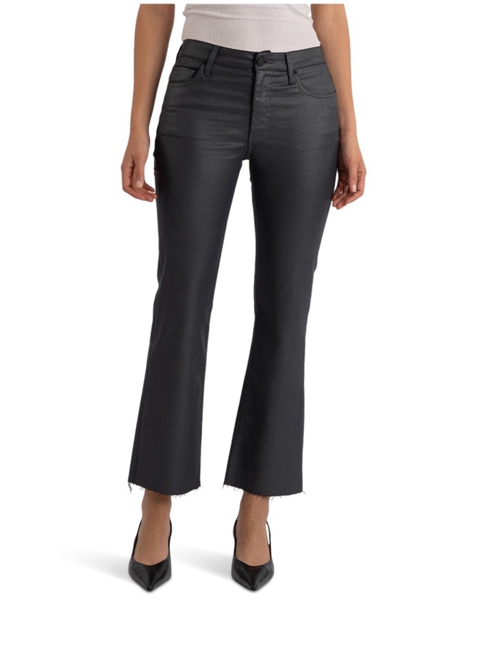 Kut from the Kloth Kelsey Black Coated Ankle Flare Jeans High Rise Size 10